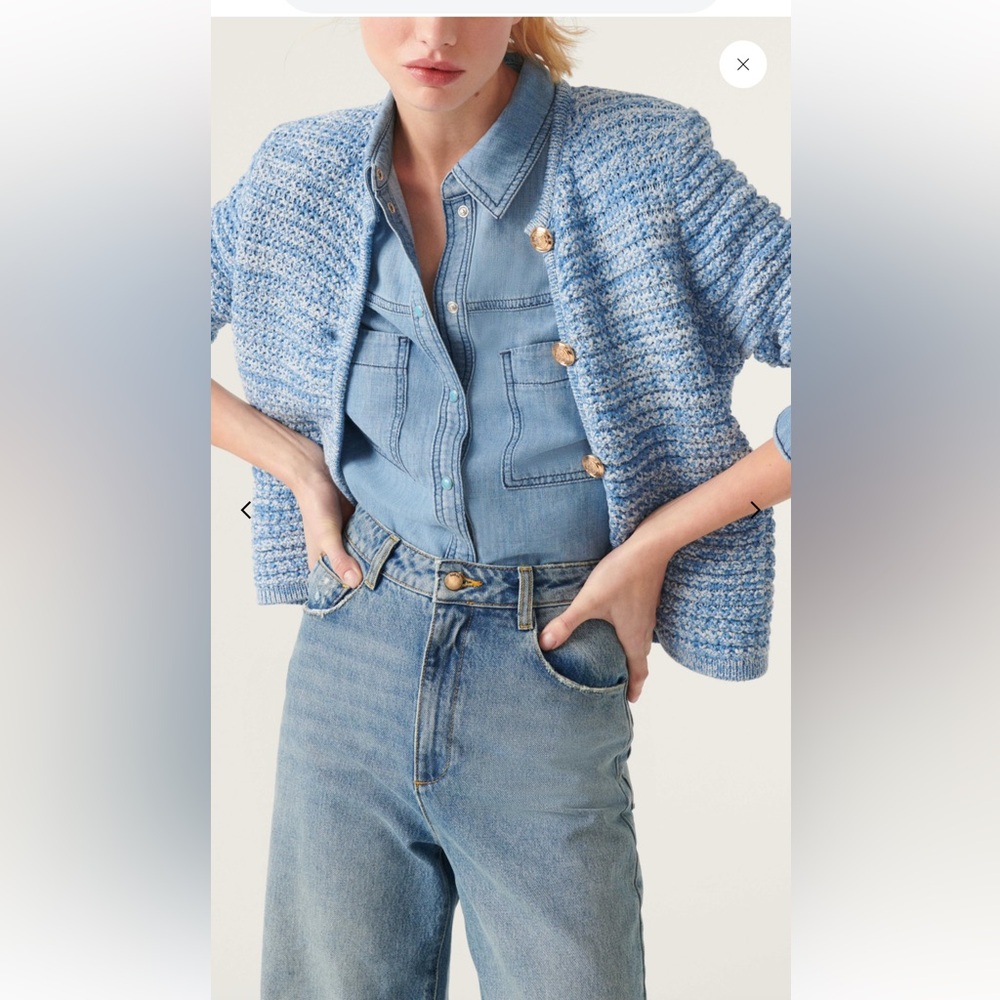 NEW Ba&sh Bash Guspa Cardigan Jacket in Blue Crochet